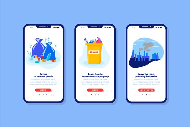 Recycle onboarding app screens