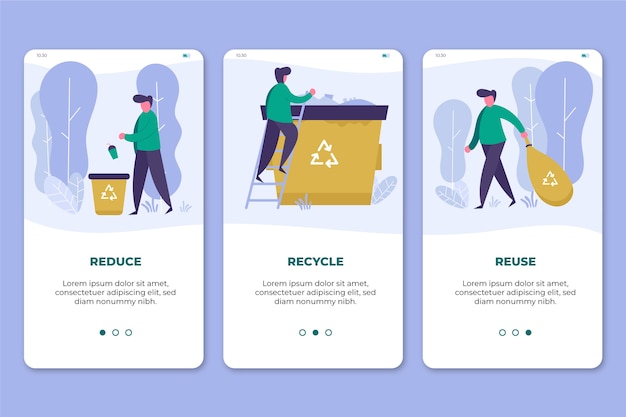 Free vector recycle onboarding app screens