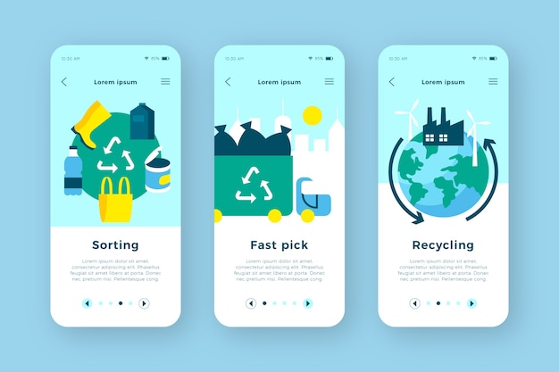 Recycle onboarding app screens