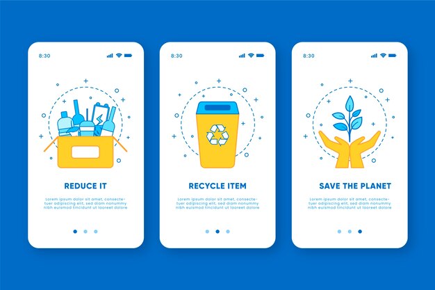 Recycle onboarding app screens