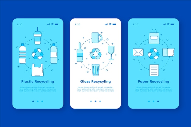 Free vector recycle onboarding app screens