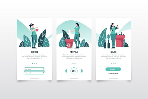 Recycle onboarding app screens