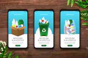 Free vector recycle onboarding app screens