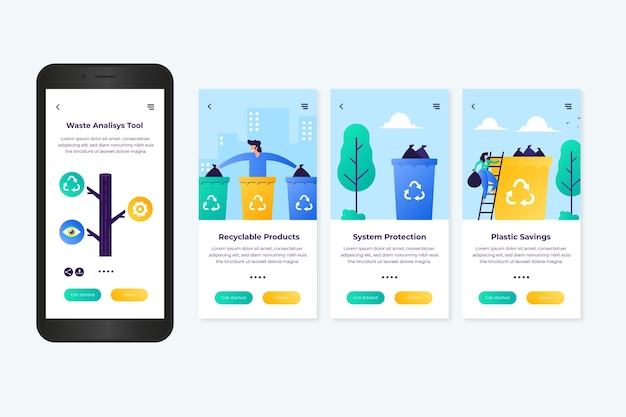 Free vector recycle onboarding app screens