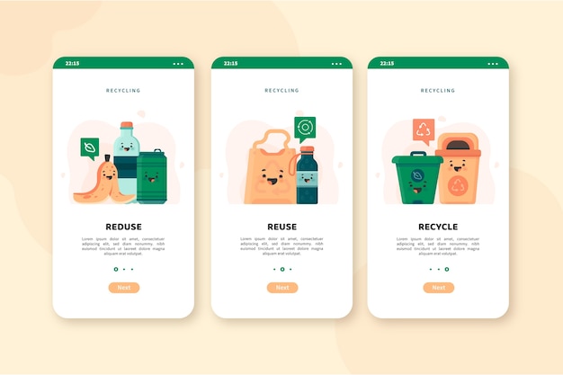 Free vector recycle onboarding app screens