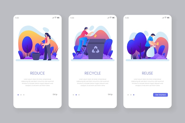 Free vector recycle onboarding apps on smart phone