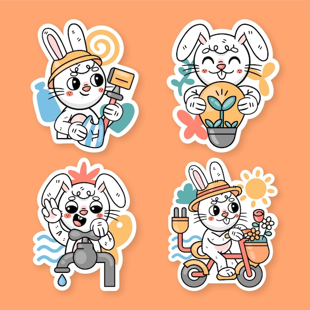 Recycle rabbit illustration  sticker set