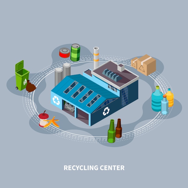 Free vector recycling centre isometric composition