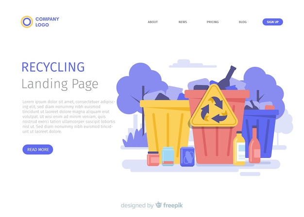 Free vector recycling garbage landing page template