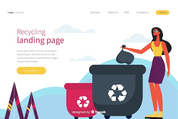 Free vector recycling garbage landing page template