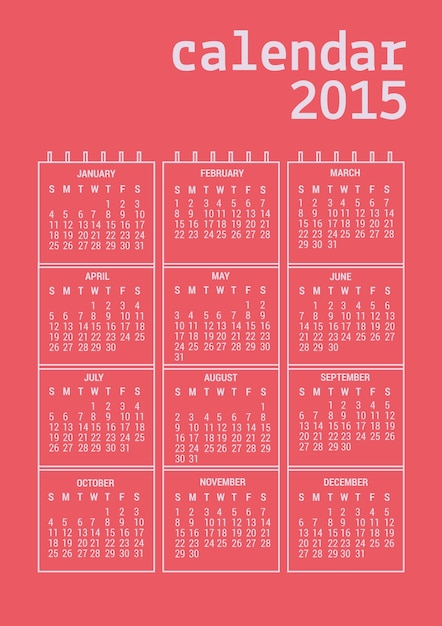 Бесплатное векторное изображение Версия для печати 2015 вектор календарь
