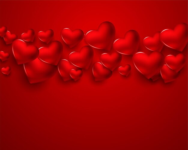 Free vector red 3d hearts valentines day card