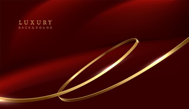 Red abstract banner with golden ribbons