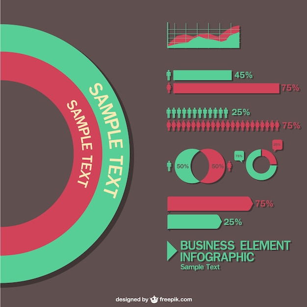무료 벡터 빨간색과 초록색 비즈니스 요소 infographic