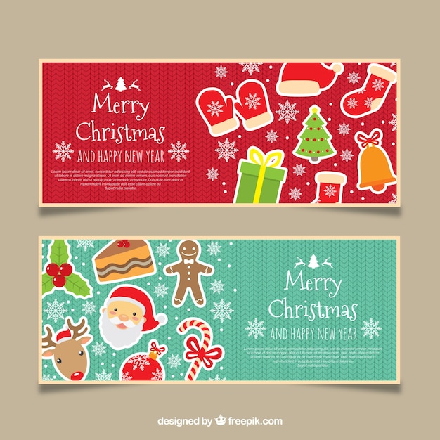 Бесплатное векторное изображение Красные и бирюзовые рождественские баннеры