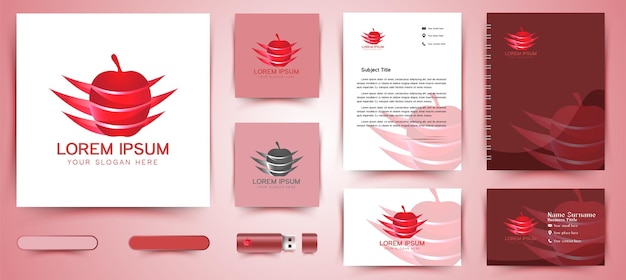 赤い​リンゴ​の​ロゴ​と​ビジネスブランディングテンプレートデザイン​の​インスピレーション​は​白い​背景​で​隔離