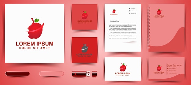빨간 사과 로고 및 비즈니스 브랜딩 템플릿 디자인 영감 흰색 배경에 고립