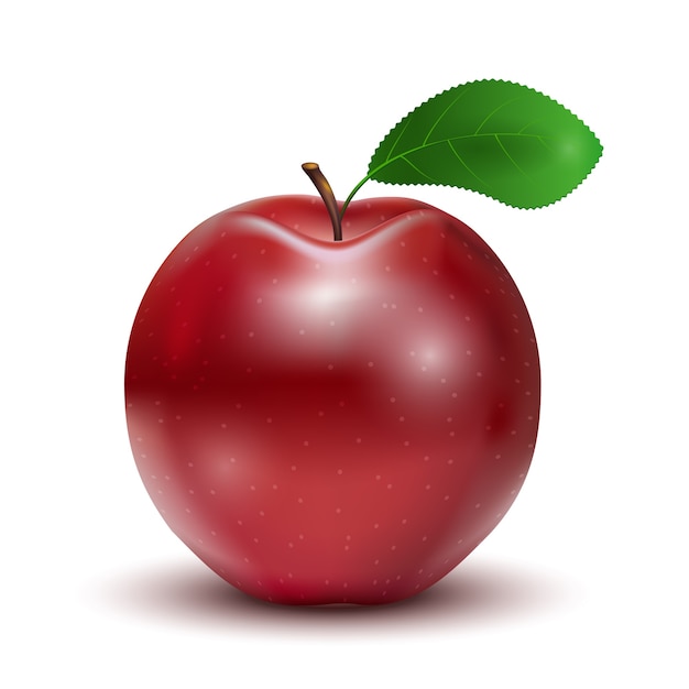 Free vector red apple with leaf isolated