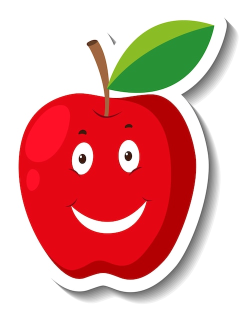 Красное яблоко со смайликом в мультяшном стиле