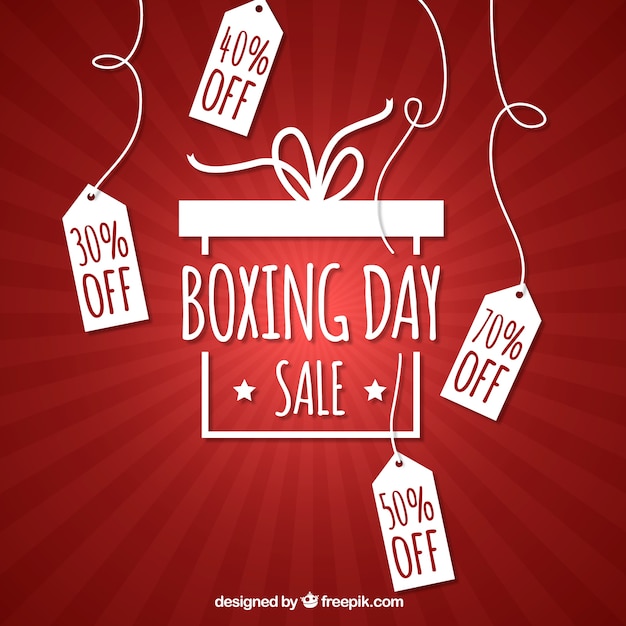 Free vector red background of boxing day tags