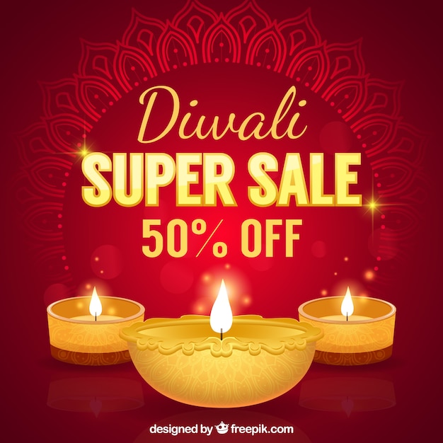 Free vector red background of diwali super sales