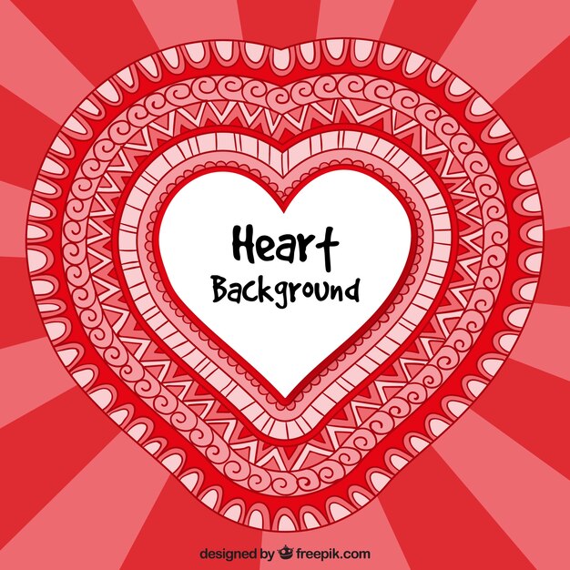 Red background of hand drawn ornamental hearts 