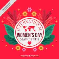Vettore gratuito sfondo rosso del giorno della donna internazionale con dettagli floreali