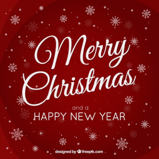 Red background of merry christmas and new year with snowflakes