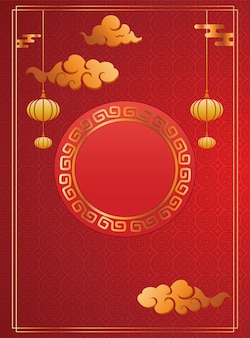 Красный фон в стиле китайский новый год дизайн шаблона