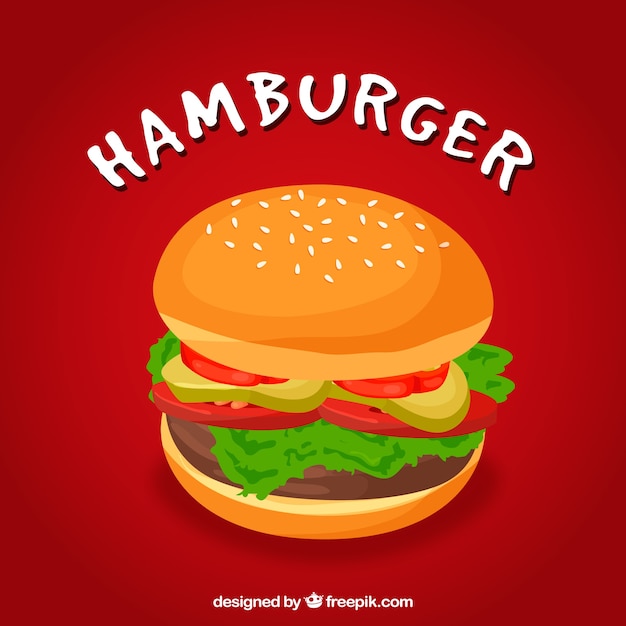 Free vector red background with appetizing burger