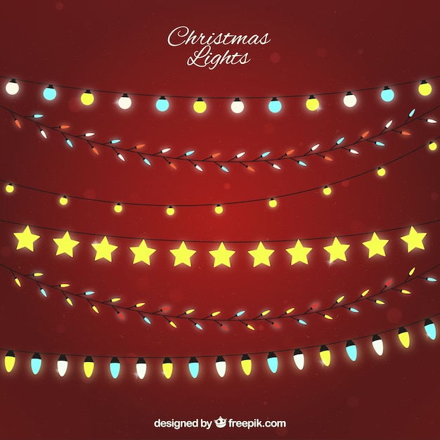 Red background with different types of christmas bulbs