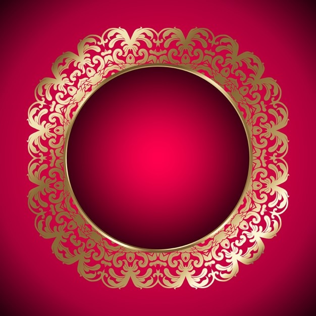 Free vector red background with a gold frame