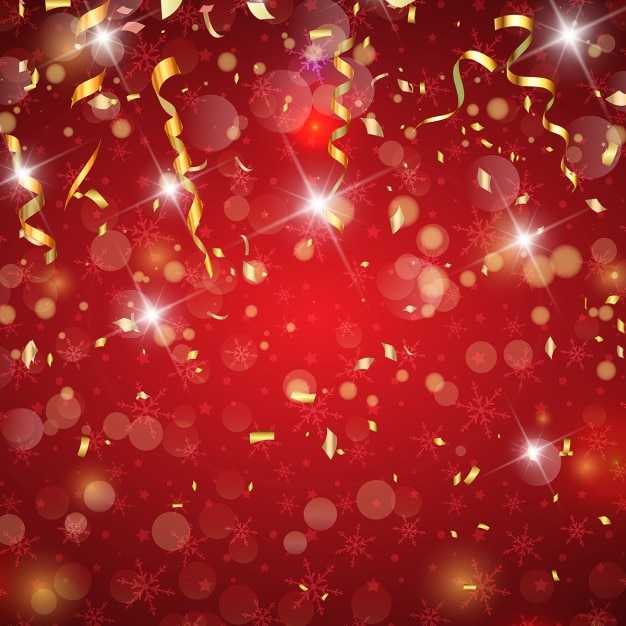 Free vector red background with golden confetti