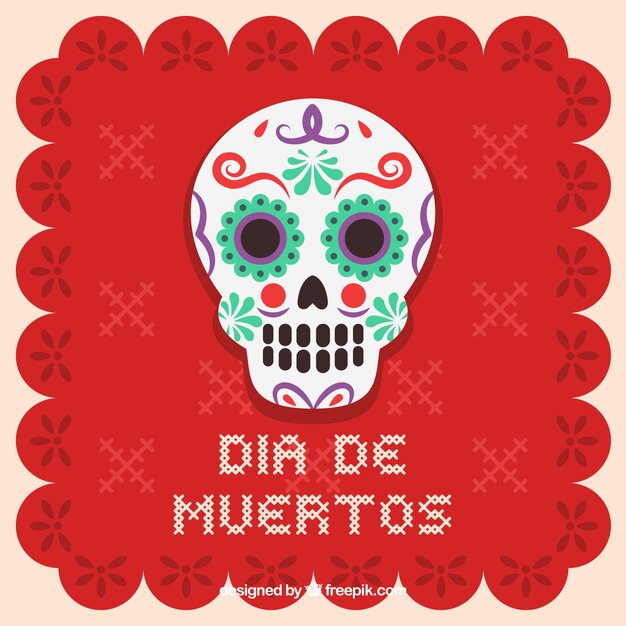 Free Vector | Red background with mexican skull in flat design