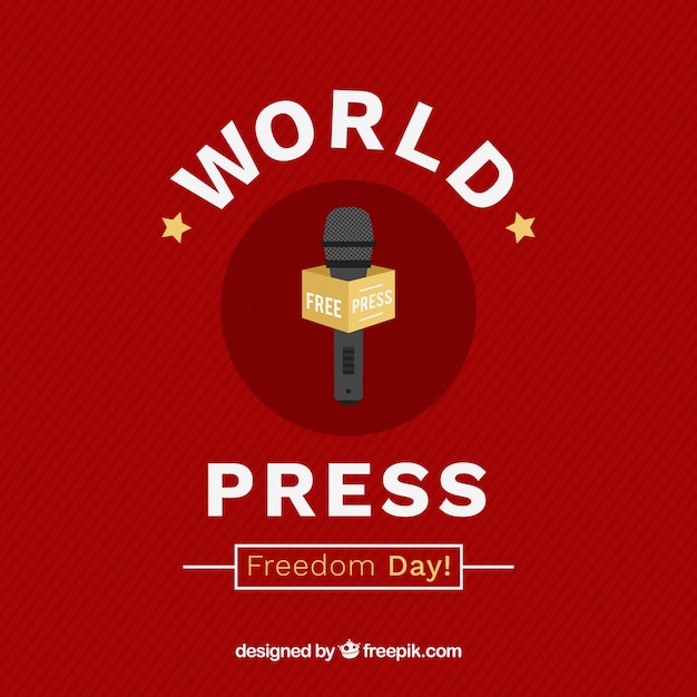 Красный фон с микрофоном для Всемирного дня свободы печати