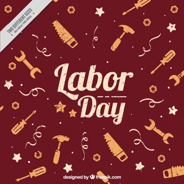 Free vector red background with tools labor day