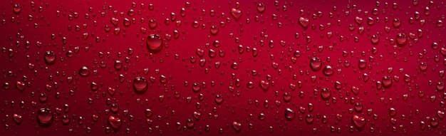 Red background with transparent water droplets