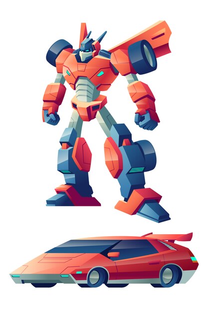 Красный боевой робот, способный превращаться в спортивный автомобиль мультфильма