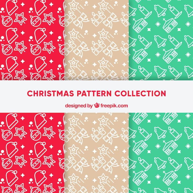 Free vector red, beige, and green christmas patterns