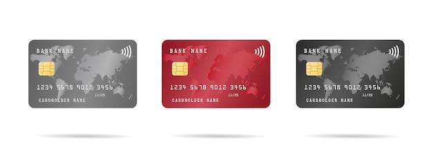 빨간색, 검은색 및 회색 신용 카드 모형 템플릿 디자인