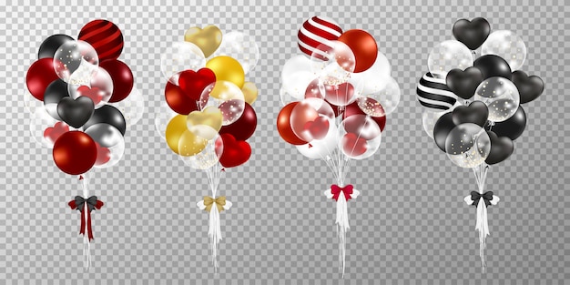Free vector red and black balloons on transparent background.