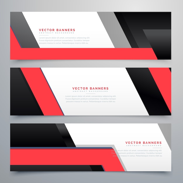 Free vector red black geometric banners set background