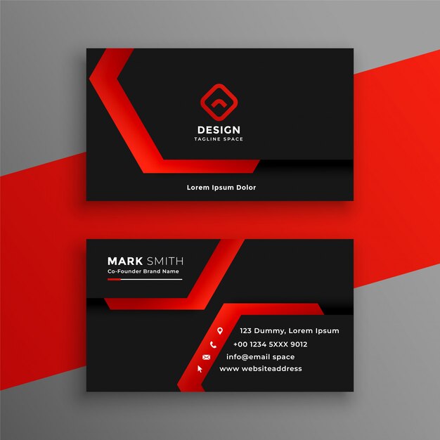 Red and black geometric business card template design