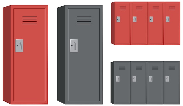 Red and black locker cabinets on white background