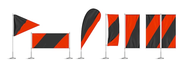 Красные и черные виниловые флаги и баннеры на шесте