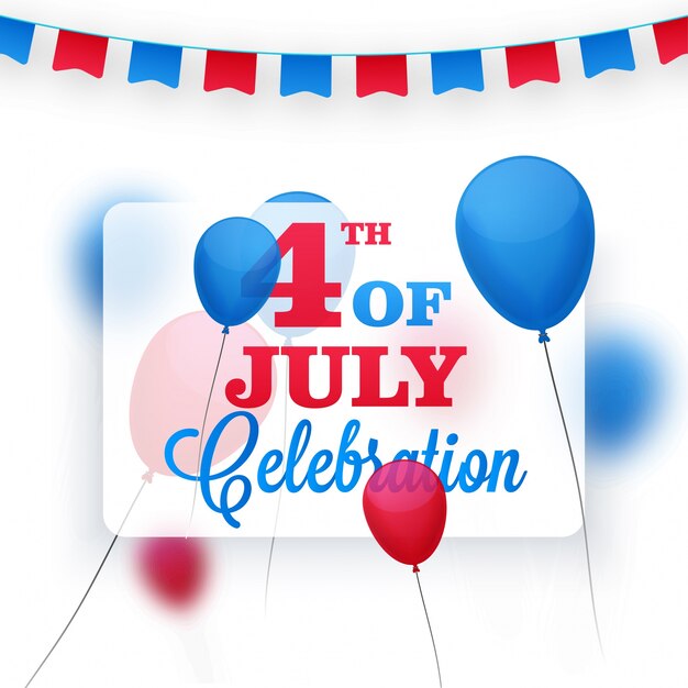 Vettore gratuito palloncini rossi e blu o buntings decorato sfondo per il 4 luglio, celebrazione di american independence day.