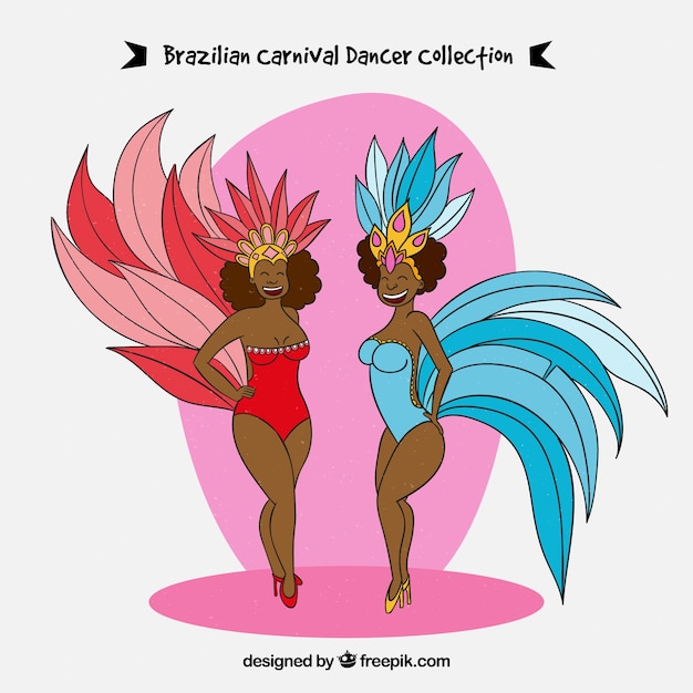 Free vector red and blue brazilian carnival dancers