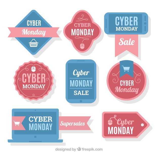 Red and blue cyber monday labels