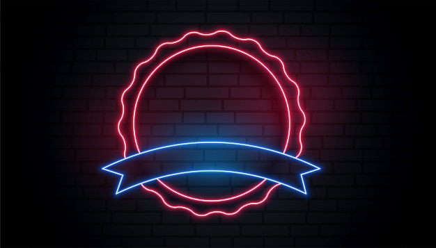 Red and blue neon empty label or badge design