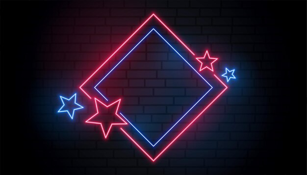 Red and blue neon frame with stars